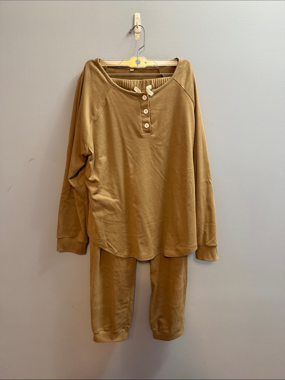 Womens Long Sleeve Lounge Set in Brown - Cozy Henley Top & Jogger Pants